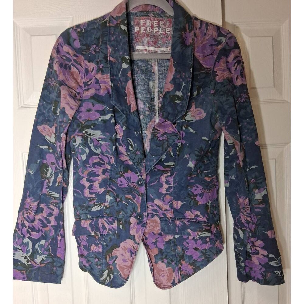 Free People womens size 6 linen lightweight jacket blue purple spring summer - Picture 4 of 10